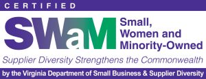 Certified SWaM logo representing Small, Women, and Minority-Owned businesses, with a statement that Supplier Diversity Strengthens the Commonwealth, by the Virginia Department of Small Business & Supplier Diversity.